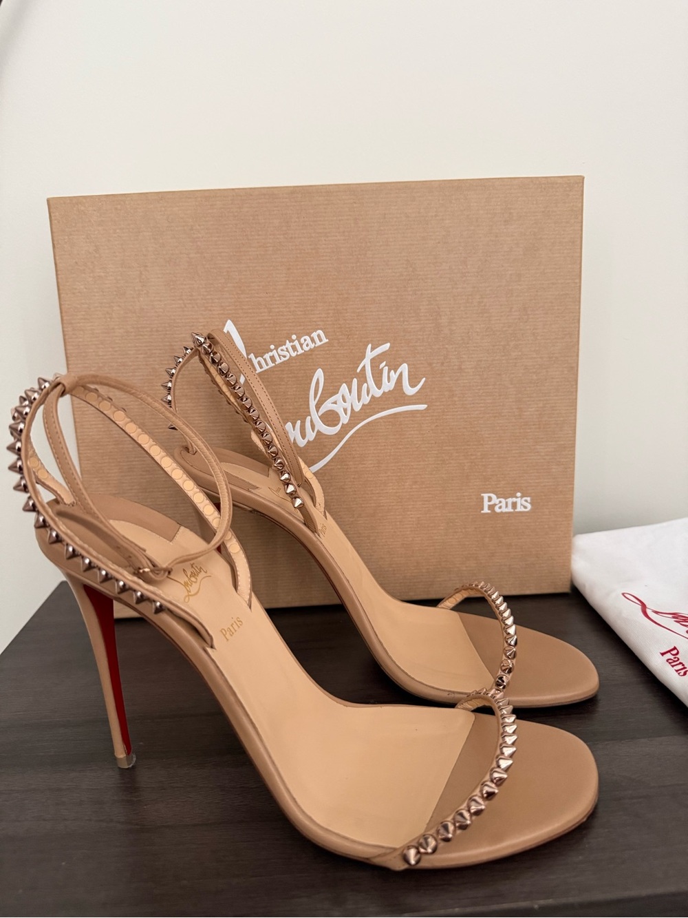 Christian Louboutin Nude/Tan Studded Slingback Heels So Me 100